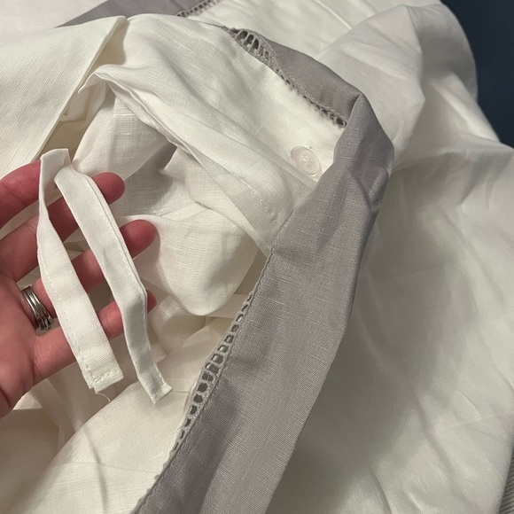 Everhome Queen Duvet 3 pc. Set White Linen Cotton Blend Gray Reid Ladder Stitch - Picture 4 of 13